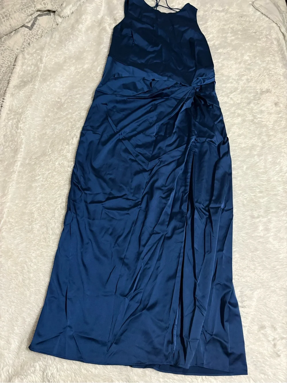 Abercrombie & Fitch Blue Draped Skirt Maxi Formal Slip Dress Open Back Size XL